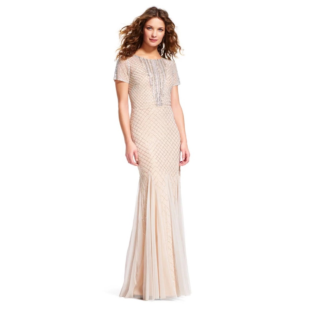 Adrianna papell sequin and beaded nude mermaid dress. Sz 6 - Picture 2 of 7